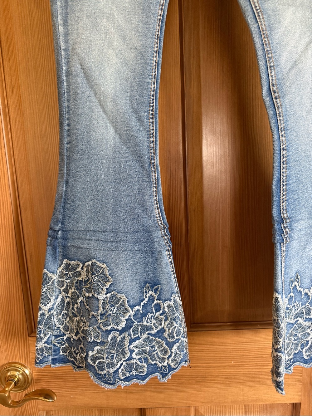 VENUS Light Blue Flare Jeans with Floral Lace Hem - Picture 2 of 4